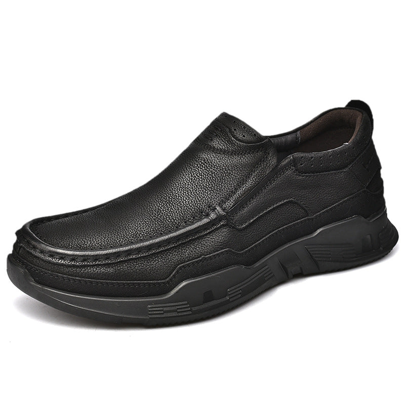 Men's Wide Feet Slip-on Top Layer Cowhide Leather Shoes