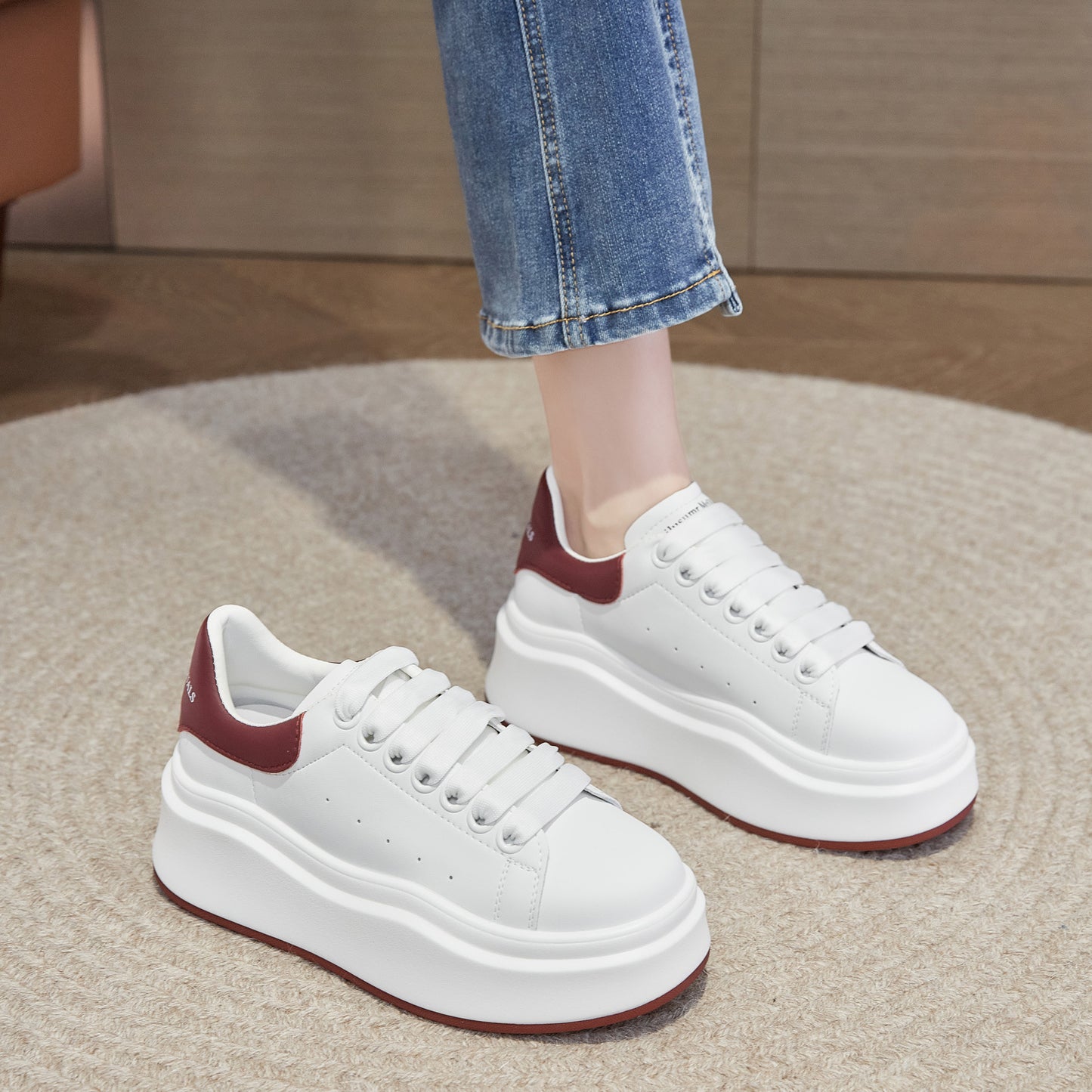 Women's Bottom Inner Height Increasing Board Spring Genuine Mcqueen Wave White Casual Shoes