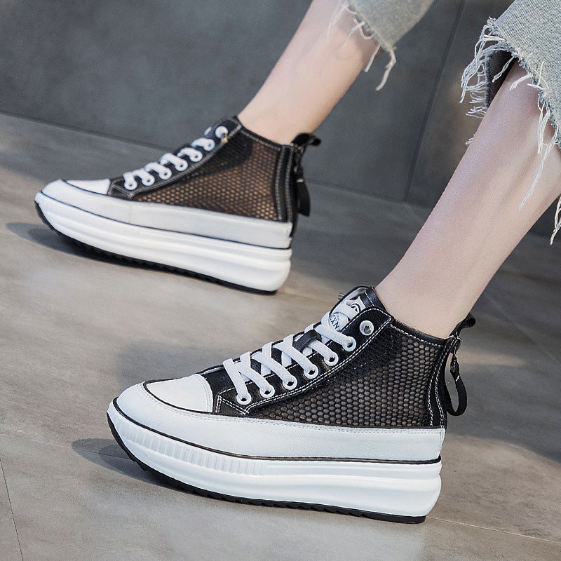 Women's Summer Genuine Mesh Breathable Skateboard Tide Thick Leather Shoes