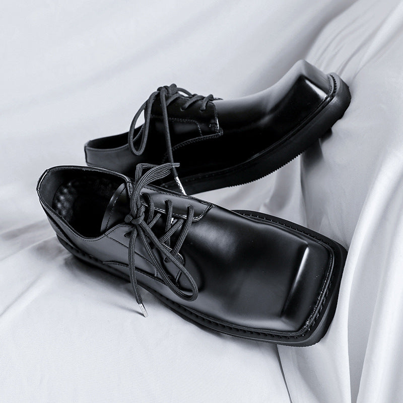 Men's Square Toe Design Formal Thick Bottom Low Men's Casual Leather Shoes