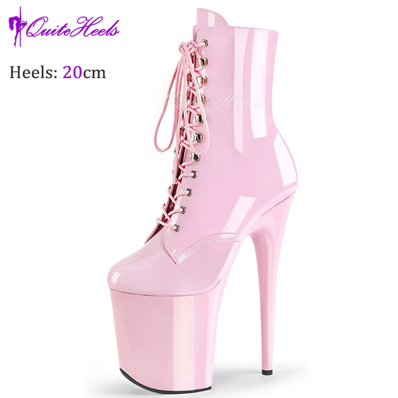 Women's Sexy High Platform Tiger Buckle Ankle Stiletto Model Pole Dance Women's Leather Boots