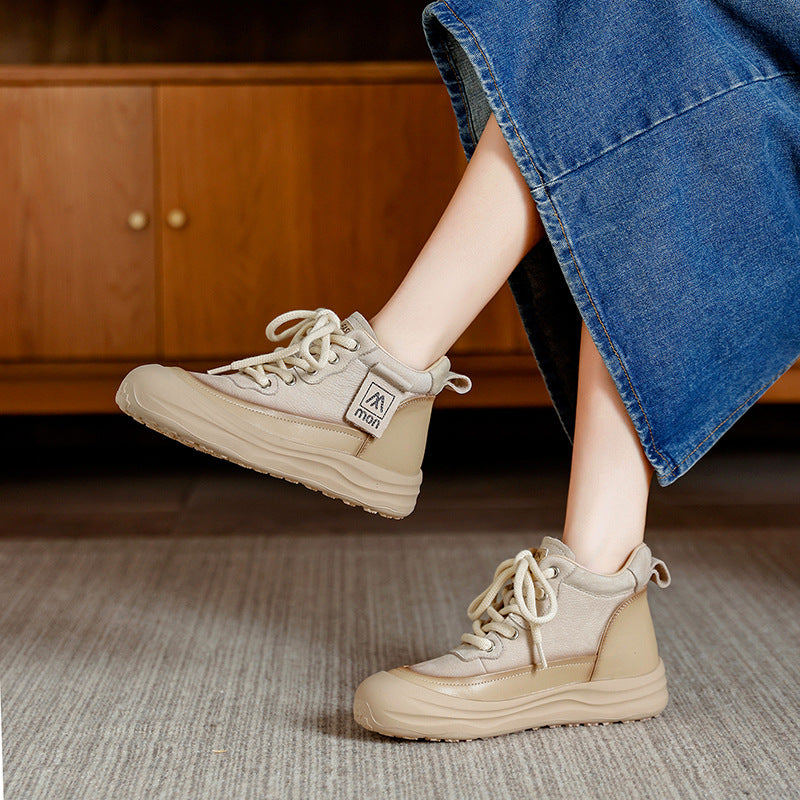 Top Layer Cowhide Retro Platform Ankle Casual Shoes