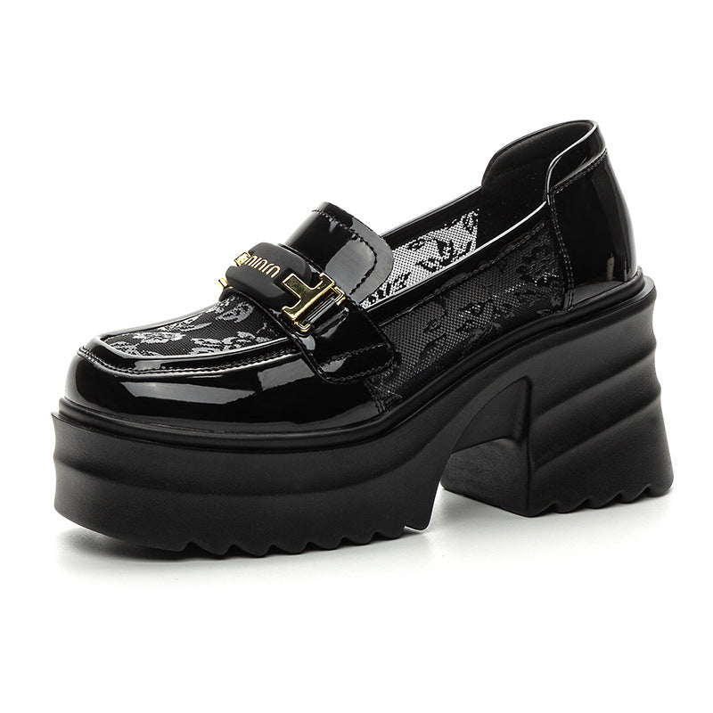 Women's Breathable British Style Slip-on Platform Thick Bottom Summer Leather Shoes