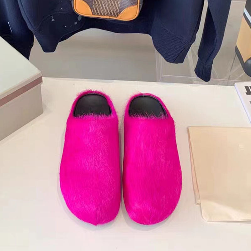Women's Candy Color Genuine Horsehair Closed Toe Women's Shoes
