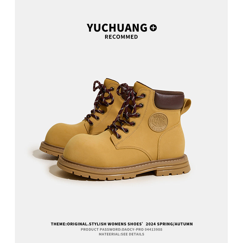 Women's Martin For Spring Thick-soled Big Head British Style Ankle Outdoor Women's Leather Boots