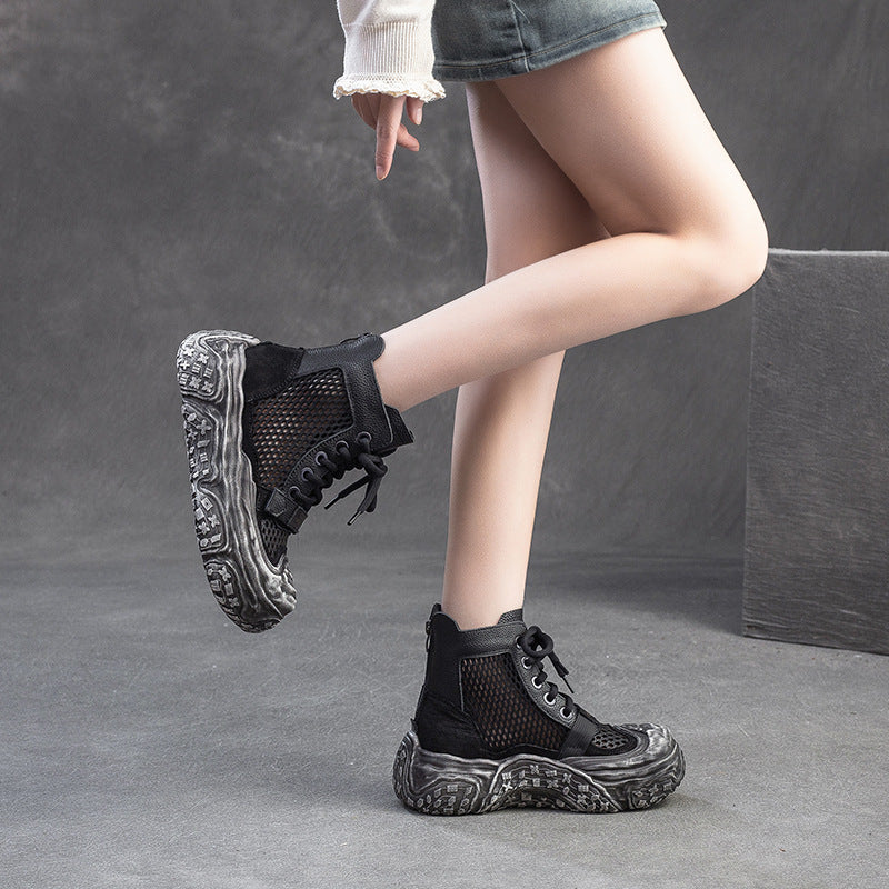 Women's Shu Breathable Mesh Retro Distressed High Sandals