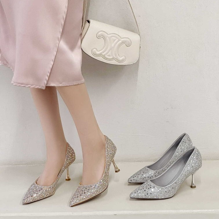 Women's Pumps Spring Banquet Dress Sparkling Full Rhinestone Tip In Sier Women's Fashion Shoes