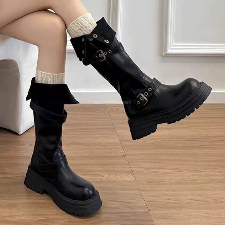 Women's Version Genuine Platform Vintage Fleece-lined Tall Women's Leather Boots
