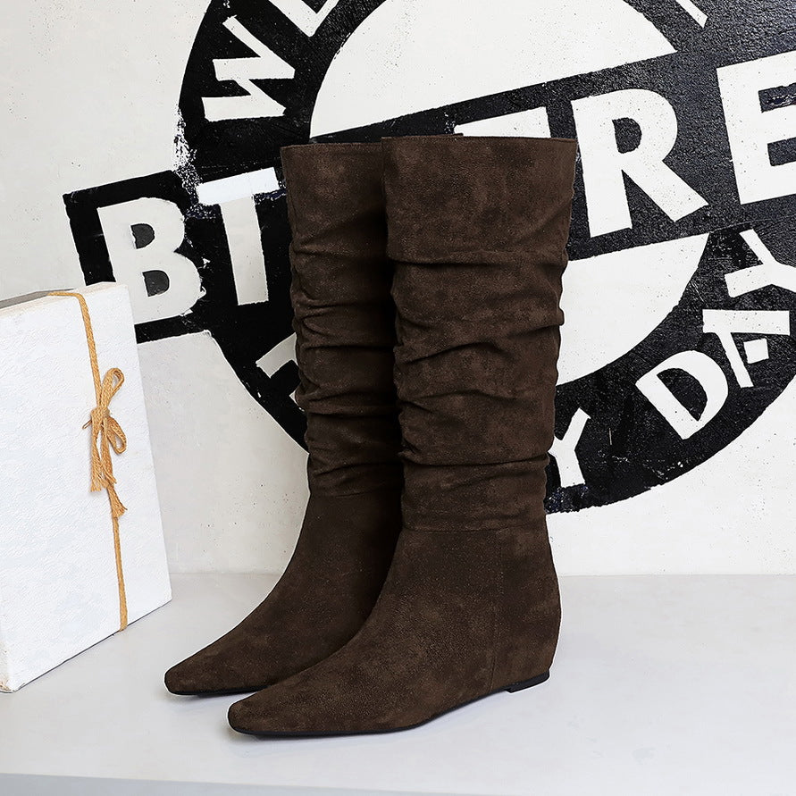 Women's Pile Style Square Toe Wide Tube High Leg Below The Boots