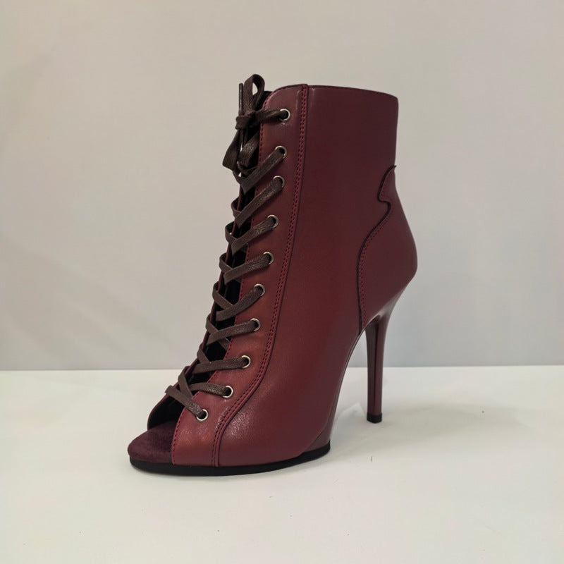 Jazz High Sexy Special Dancing Fish Mouth Women's Leather Boots