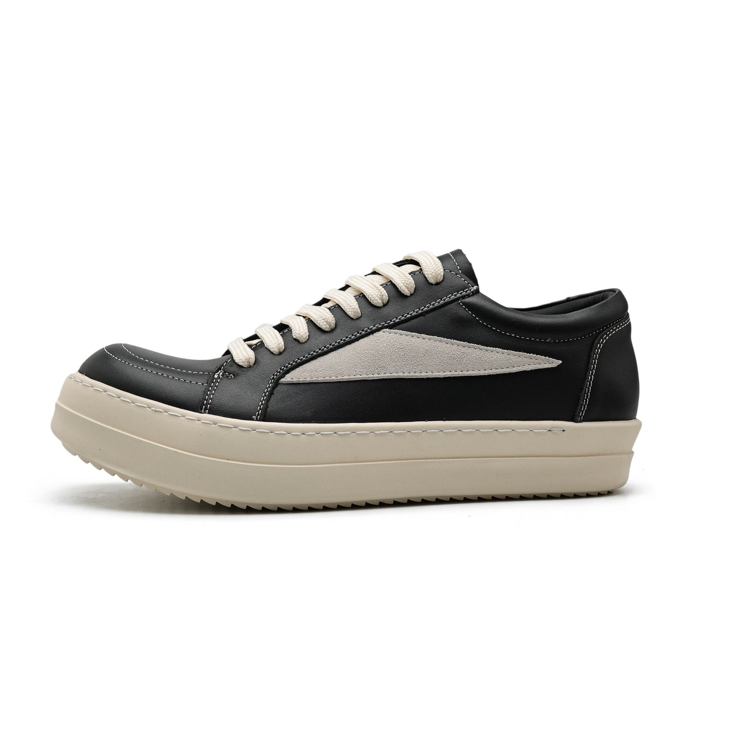 Men's Full Grain Cowhide Flange In Black White High Street Men's Board Shoes