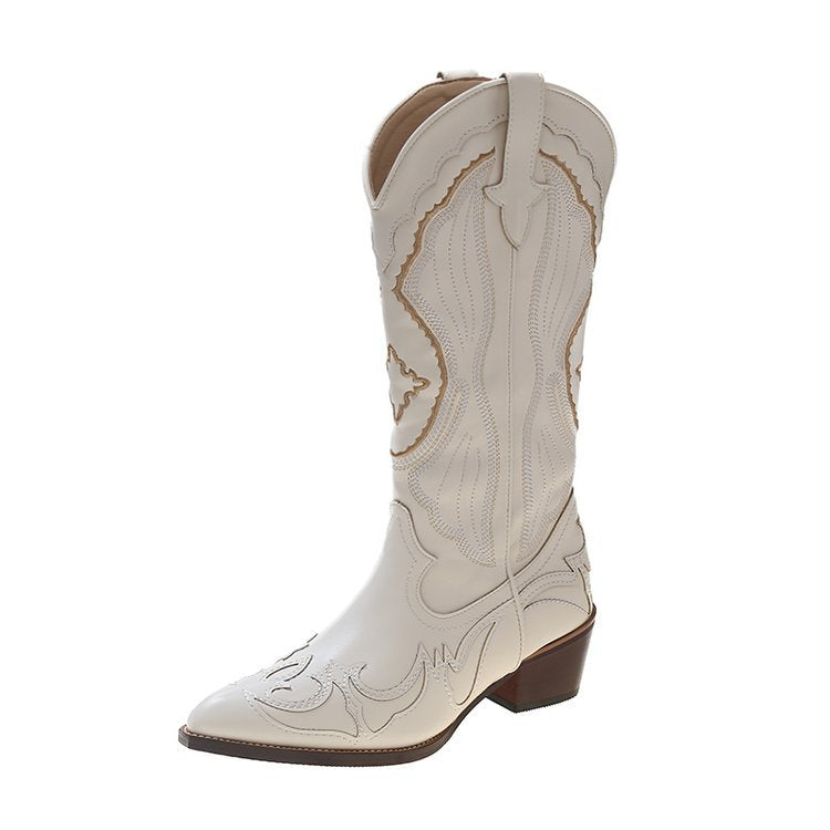 Women's Embroidered Western Cowboy Plus Size Pointed Toe Below Women's Leather Boots
