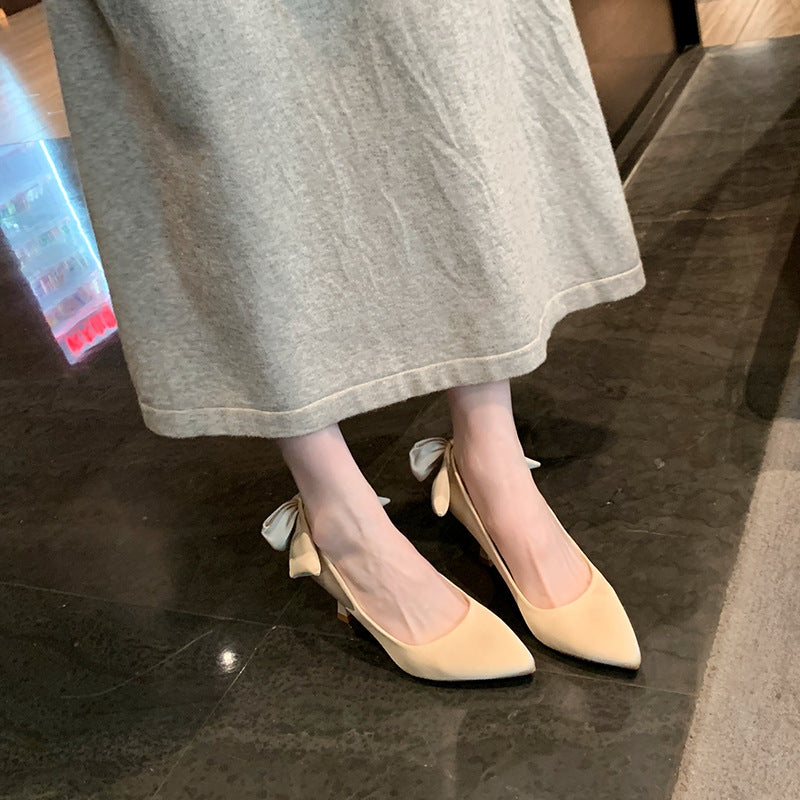 Women's French Pointed Toe Pumps Bow Stiletto High Widened Large Women's Fashion Shoes