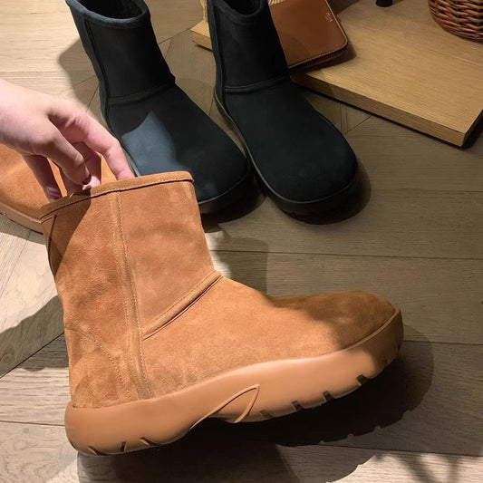 Women's Winter Cow Split Round Head Ankle Sports Bottom Warm Snow Boots