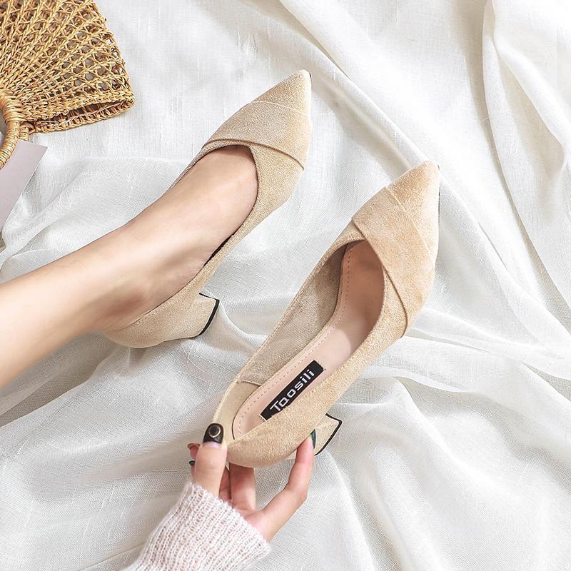 Women's Pumps Autumn Warm High Pointed Toe Chunky Women's Shoes