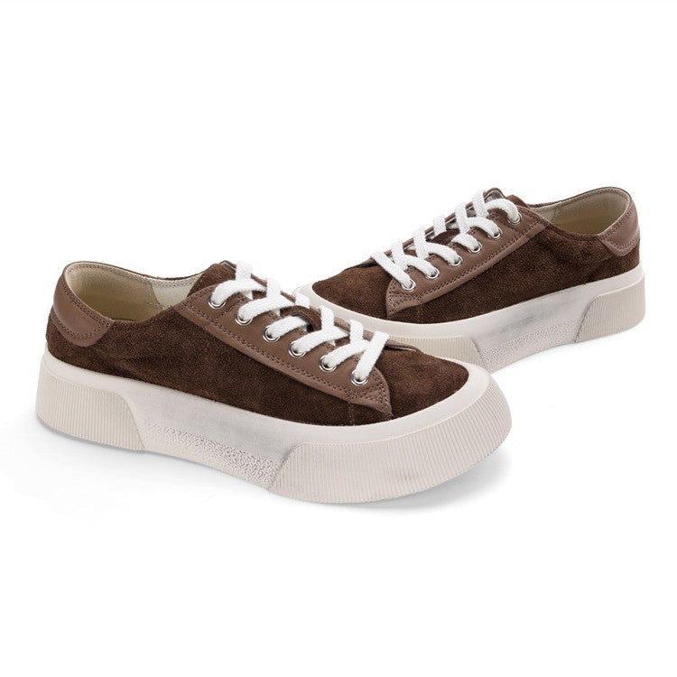 Women's Retro Distressed Genuine Versatile Abrasive Big Sneakers