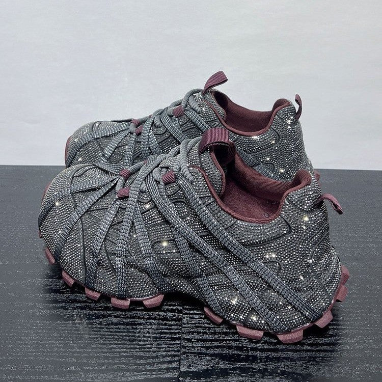Women's Large Size Paris Starry Rhinestone Platform Dad Women's Sports Shoes