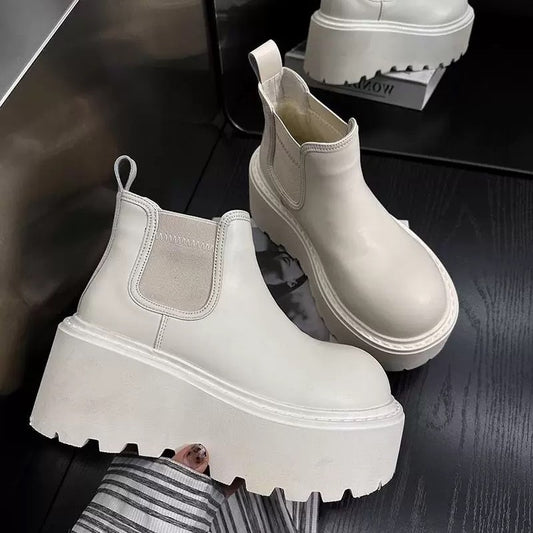 Women's White Smoke Pipe Soft Platform Ankle Veet Boots