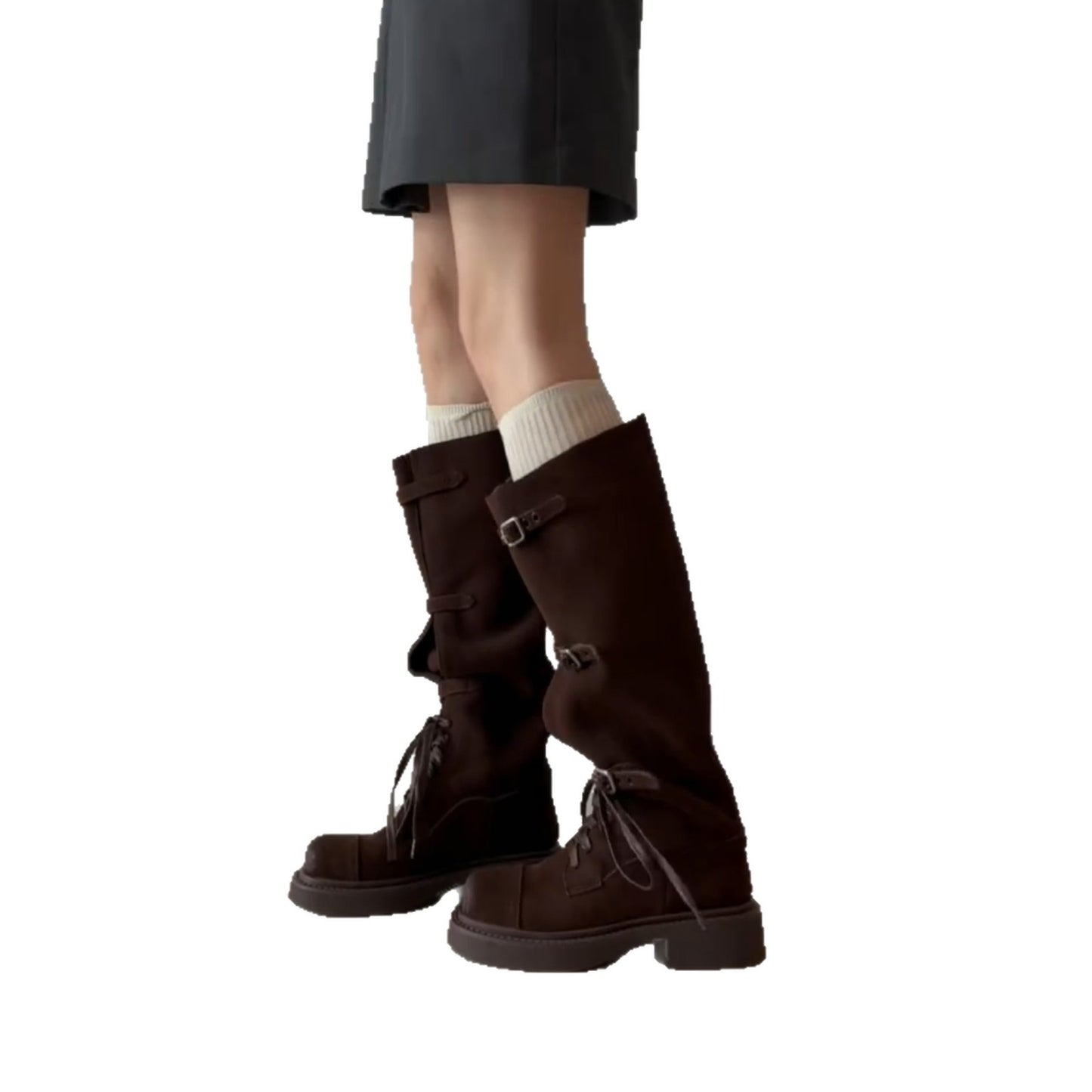 Chunky High Female Suede Knight Versatile Women's Leather Boots