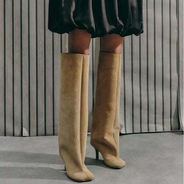 Fashionable Short Pile Style Stiletto Western Women's Leather Boots