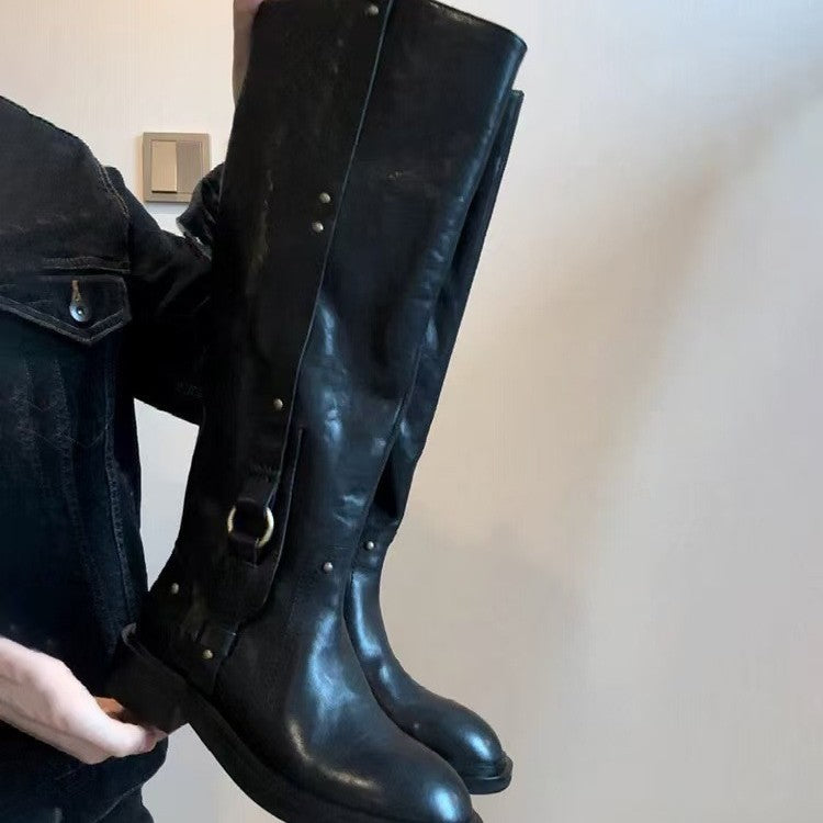 Below The Knee High Female Genuine Rider Women's Leather Boots
