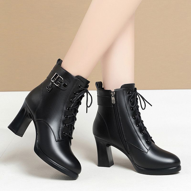 Women's & Men's High Short Fleece Thick Side Zipper Women's Leather Boots