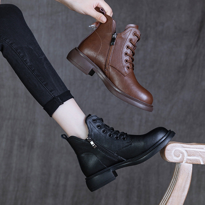 Women's Plus Size Martin Soft Sole Booties Flat Rubber Vintage Leather Shoes