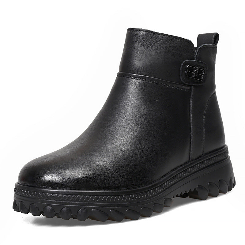 Women's Wool Fleece-lined Thick Top Layer Cowhide Snow Boots