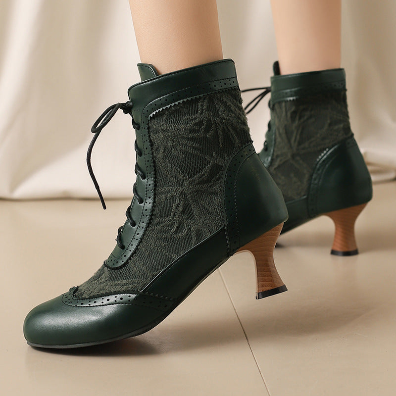 Women's Plus Size Lace Color Matching Booties Women's Leather Boots