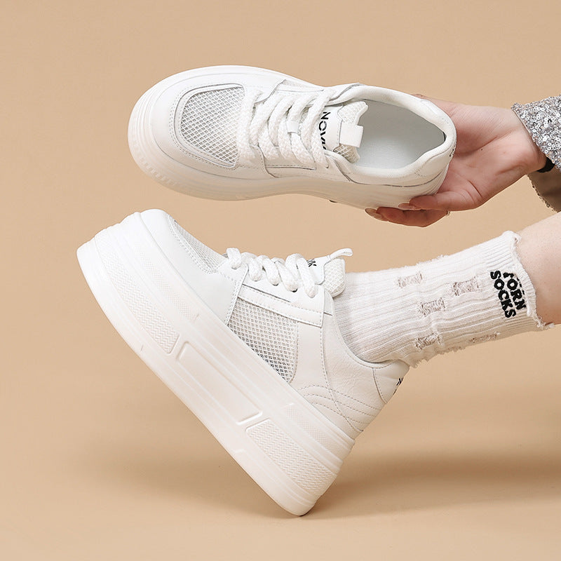 Women's White Height Increasing Summer Versatile Mesh Breathable Women's Casual Shoes