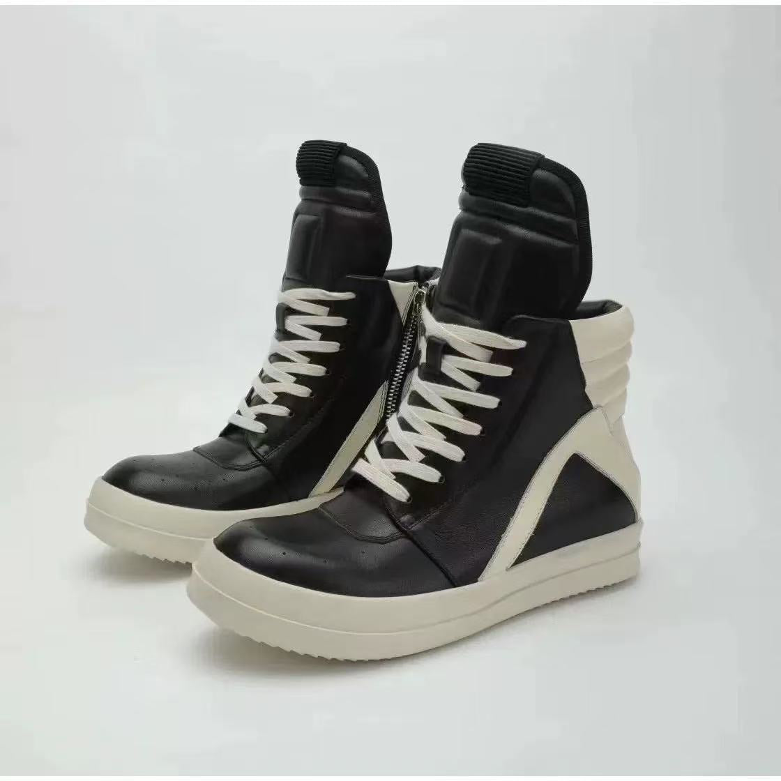 Men's Platform High Black White Fashion Genuine Dark Heels