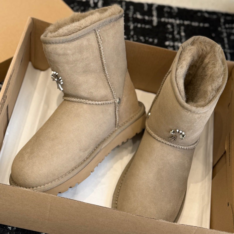 Women's & Men's Cross Fur Integrated Cotton Plus Veet Women's Snow Boots