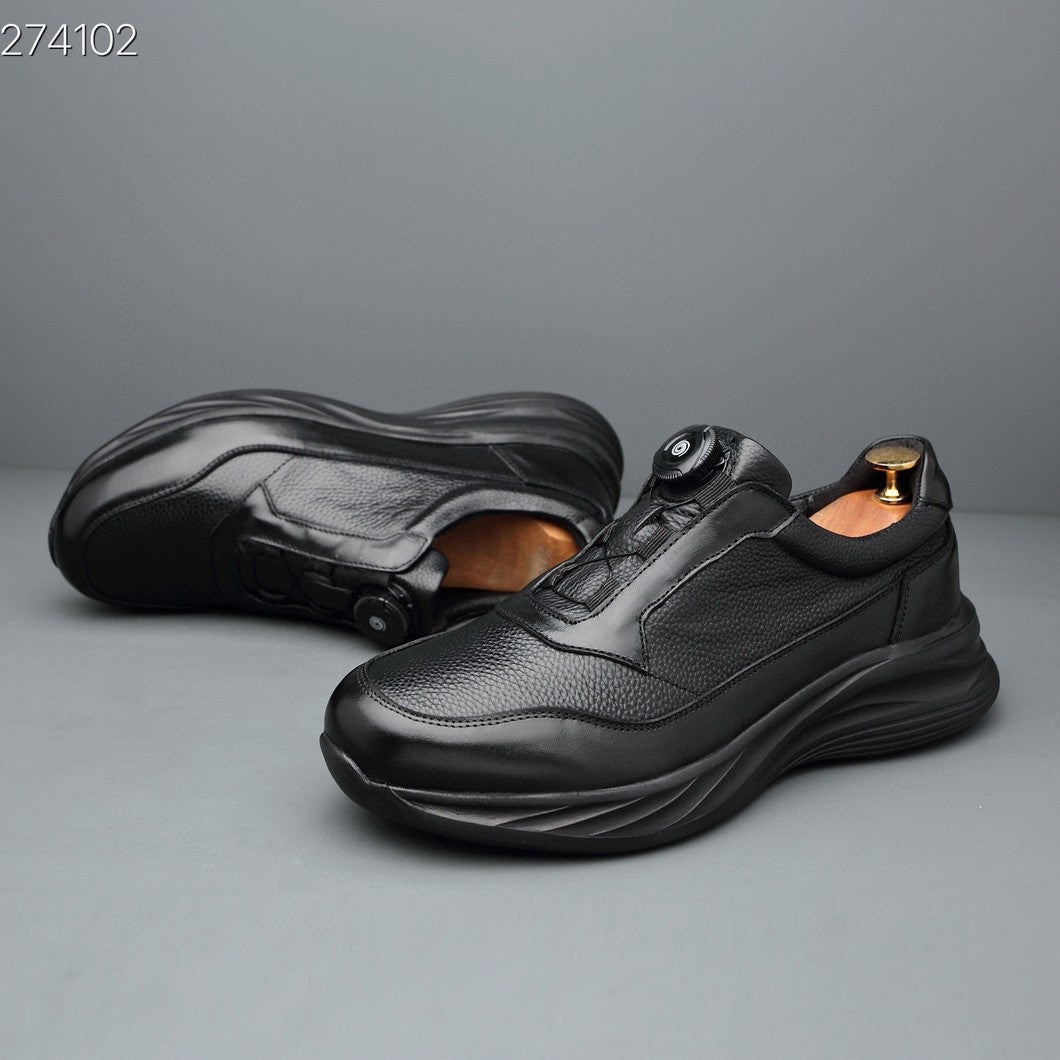 Men's Cowhide Versatile Button Automatic Buckle Commute Leisure Thick Men's Casual Leather Shoes