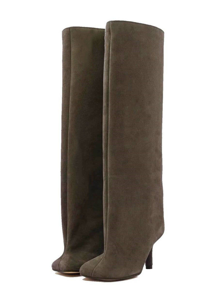 Toe Vintage Frosted Suede Baggy Straight Trousers Pipe Plus Women's Leather Boots