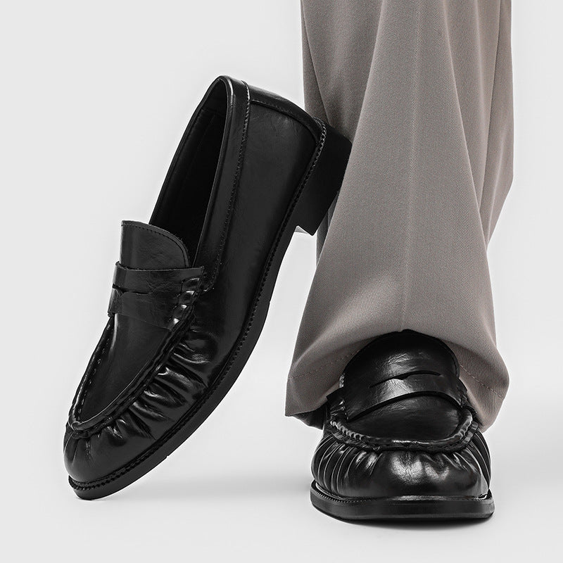 Men's French Style British Handmade Pleated Lazy Loafers