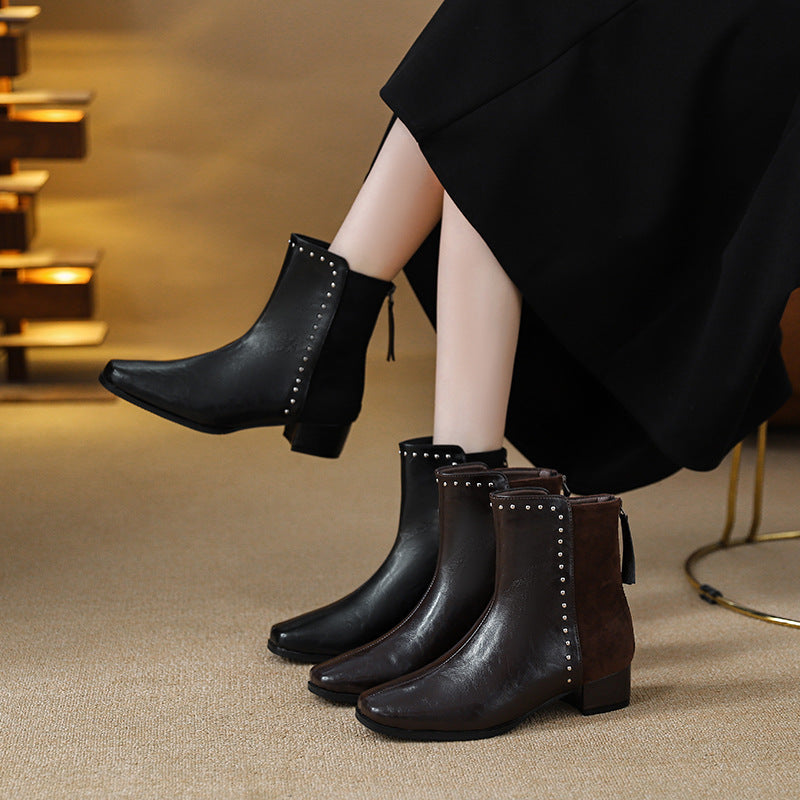 Women's Wear Soft Square Toe Rivet Chelsea Boots