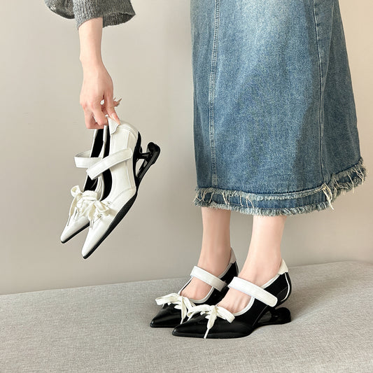Version French Retro Pointed Toe Simple Graceful Color Matching Velcro Heels