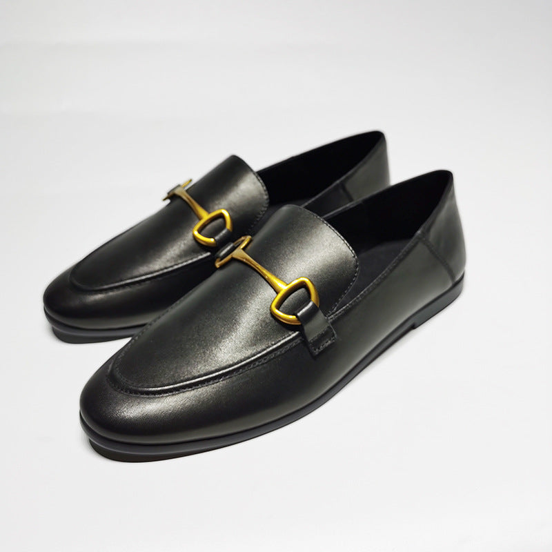 Women's Sheepskin Metal Round Toe Flat Bottom Jeans Women's Casual Shoes