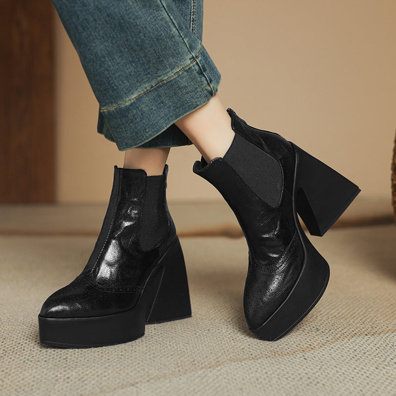 Women's Retro Chunky Martin Small Waterproof Platform Ankle Women's Shoes