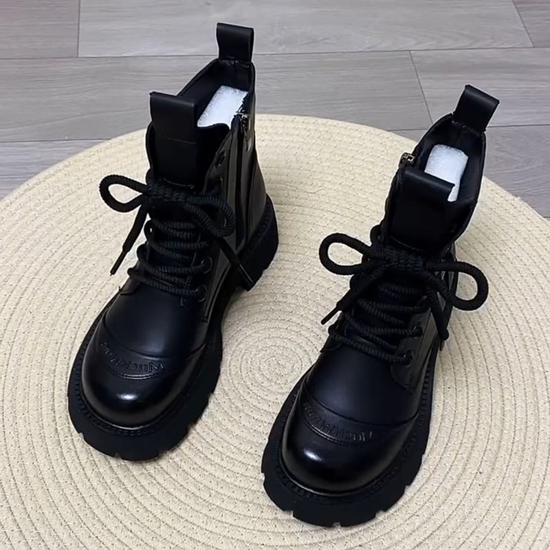 Women's Platform Martin British Style Wool Cotton Fashionable Warm Polished With Women's Leather Boots