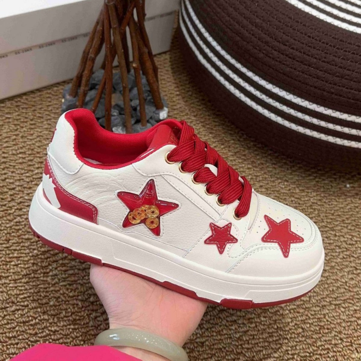 Women's Red Wedding Limited Star National Fashion Women's Board Shoes