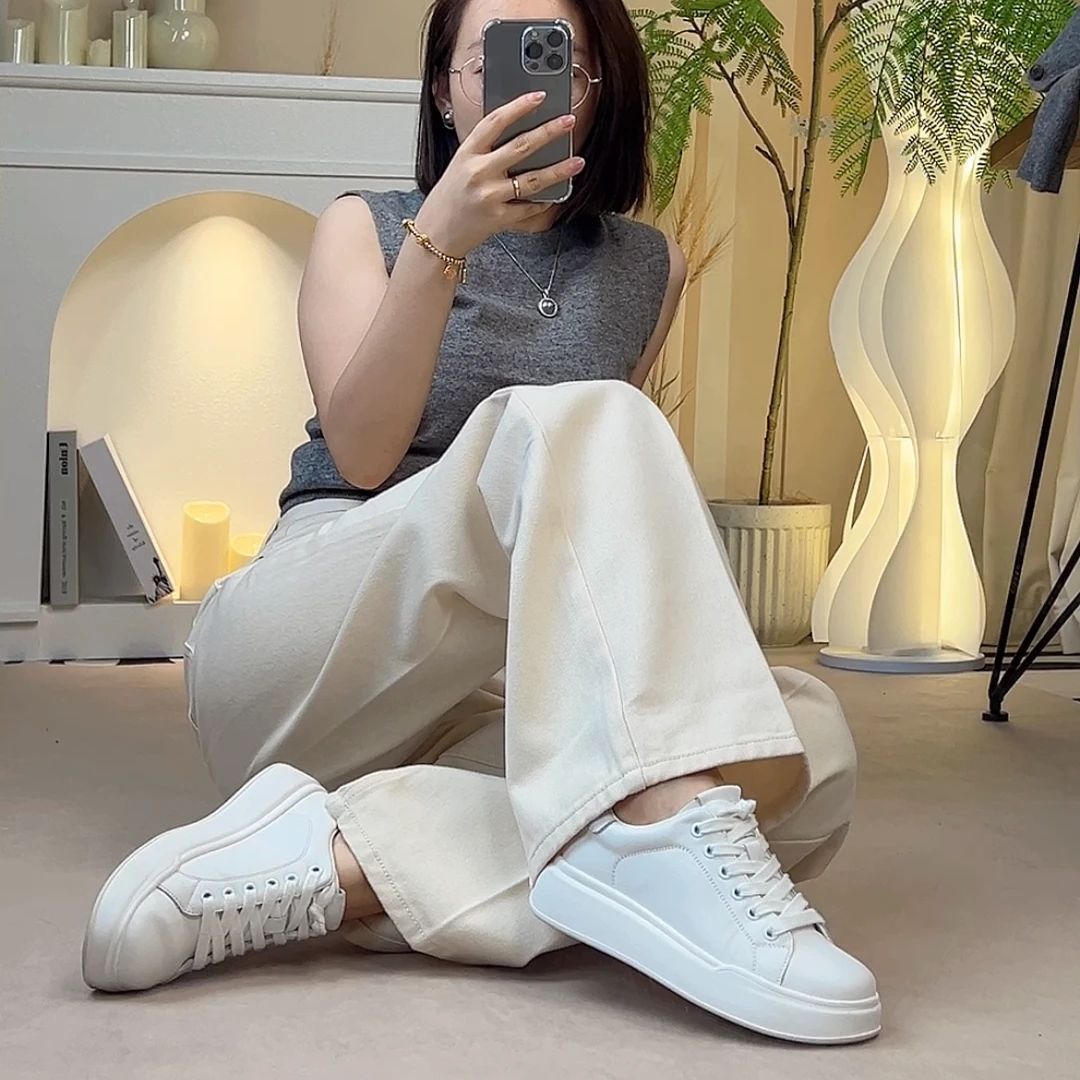 Leer Not Tired Feet White Versatile Leather Shoes