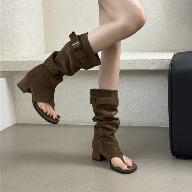 Women's Increasing Insole Roman Niche Cowboy Chunky Western Women's Leather Boots