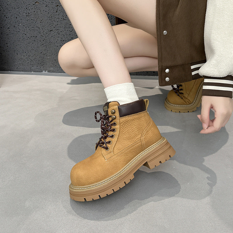 Women's Retro Big Head Platform Martin Outdoor Autumn Women's Leather Boots