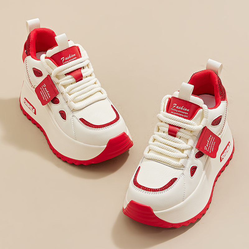 Women's Genuine High Top White Spring Thick Bottom Elevator Wild Sports Women's Casual Shoes
