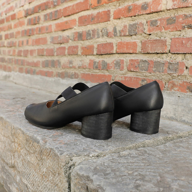 Women's Strap Pig Nose Mary Jane Retro Square Casual Shoes