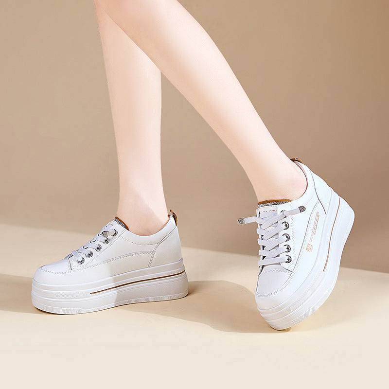 Women's Platform White Genuine Spring Sports Height Increasing Insole Flat Casual Shoes