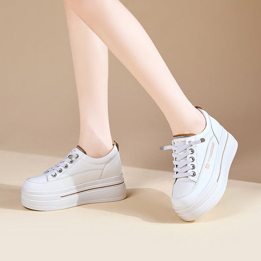 Women's Platform White Genuine Spring Sports Height Increasing Insole Flat Casual Shoes