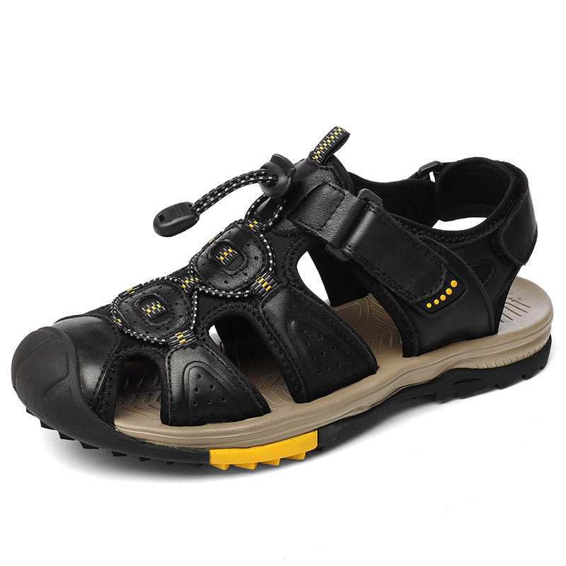 Men's Plus Size First Layer Cowhide Closed Sandals