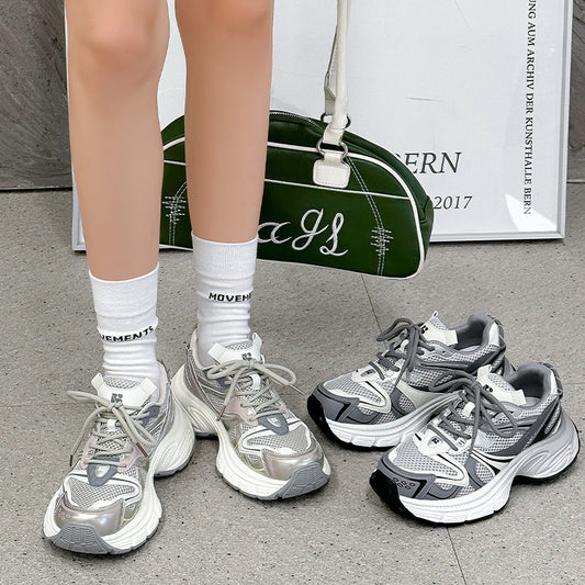 Increased Spring Round Toe Dad Mesh Casual Shoes